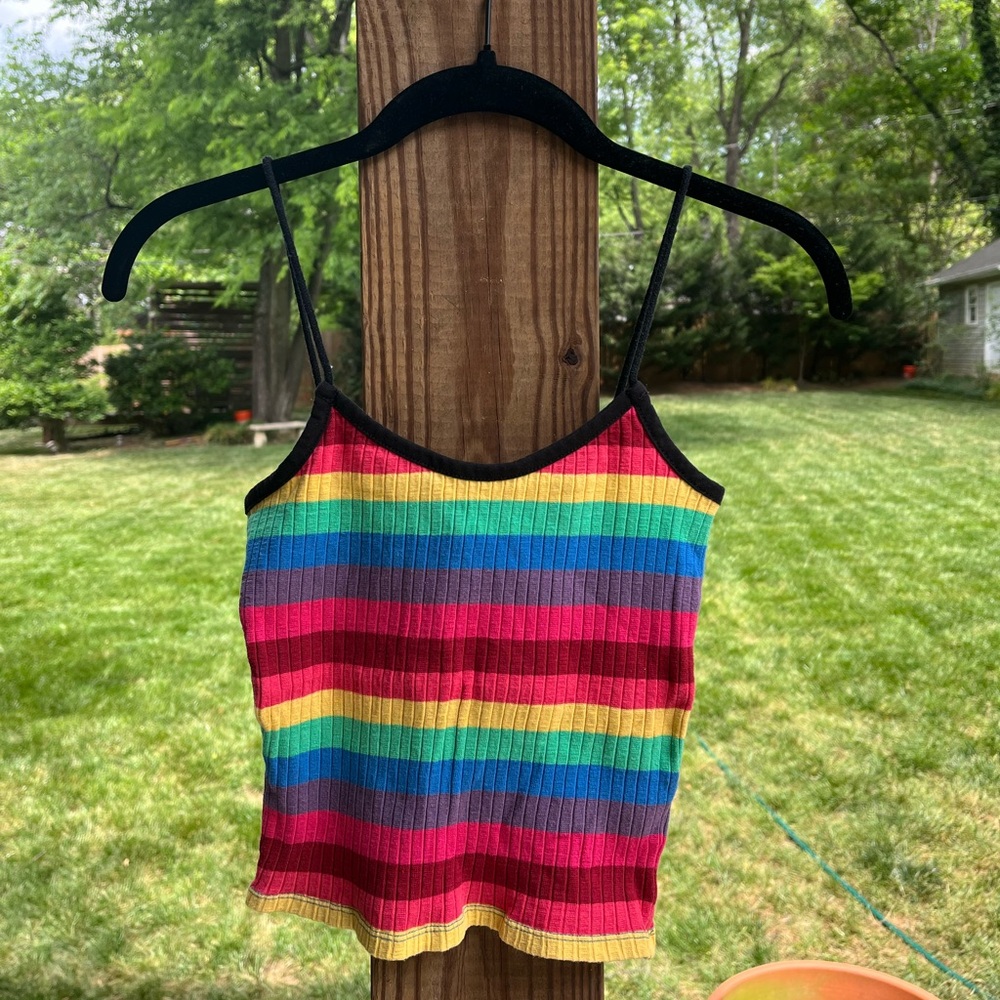 TOPSHOP Rainbow Striped Ribbed Cami Tank Top - Multicolor